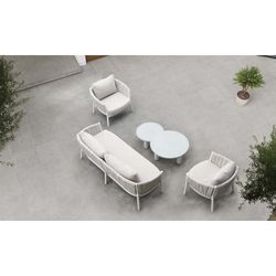 Sofá de 3 plazas para exterior de aluminio y tejido de olefina en blanco y gris claro, 193 x 80 x 83 cm | Attica