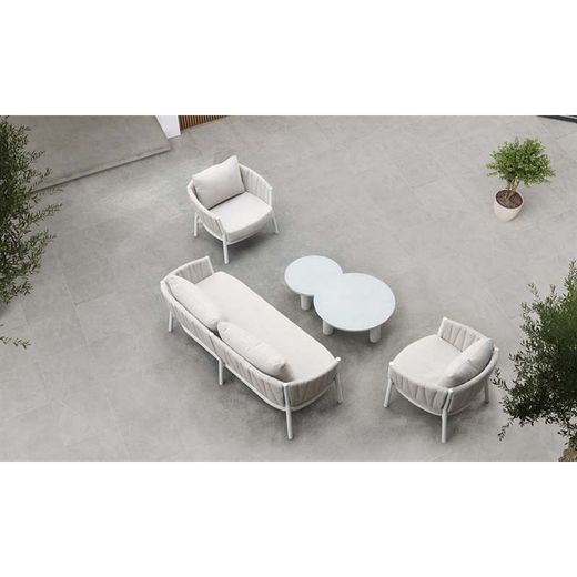 Conjunto de sofás para jardín de aluminio y tejido de olefina en blanco y gris | Attica
