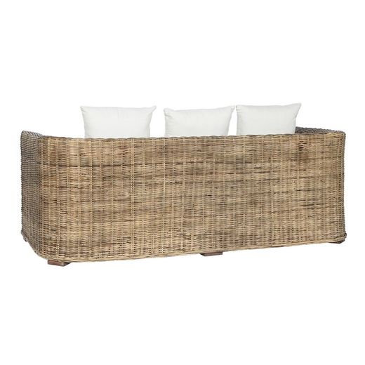 3-seater garden sofa in rattan and fabric in natural and beige, 174 x 88 x 69 cm | Fiber Outdoor