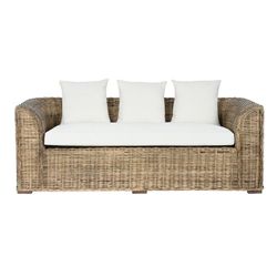 3-seater garden sofa in rattan and fabric in natural and beige, 174 x 88 x 69 cm | Fiber Outdoor
