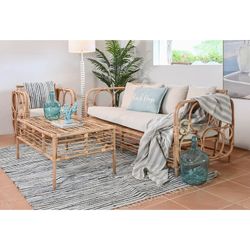 3-seater garden sofa in rattan and fabric in natural and beige, 192 x 72 x 75 cm | Fiber Outdoor