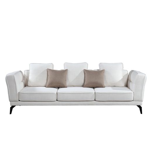 Sofá de 3 plazas blanco roto con cojines, 255x95x75 cm| Lucania Pärumm