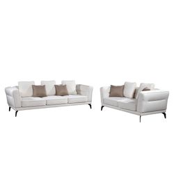 Sofá de 3 plazas blanco roto con cojines, 255x95x75 cm| Lucania Pärumm