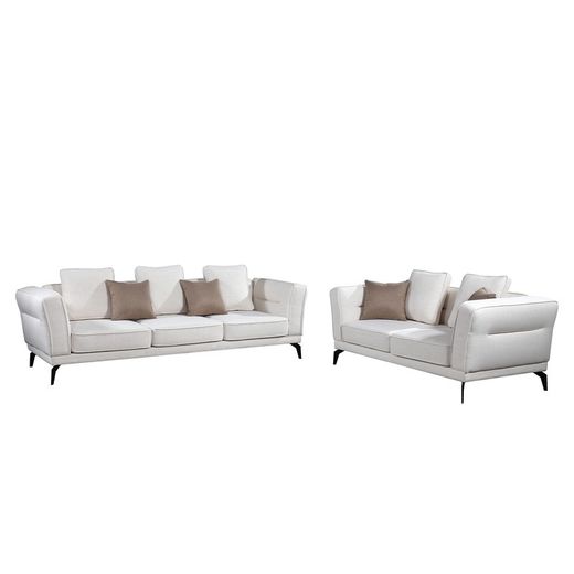 Sofá de 3 plazas blanco roto con cojines, 255x95x75 cm| Lucania Pärumm