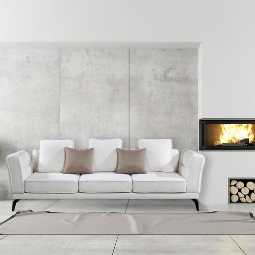 Sofá de 3 plazas blanco roto con cojines, 255x95x75 cm| Lucania Pärumm