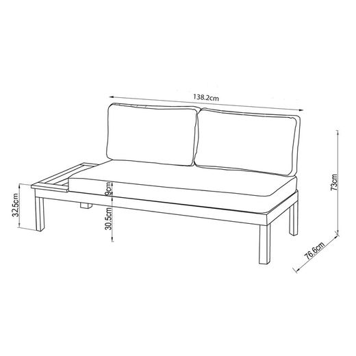 2 Seater Aluminum Garden Sofa 138.2x76.6x73 cm Gray with Built-in Table and Cushions