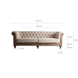 Καναπές από τροπικό ξύλο Gore Beige, 242x90x80cm