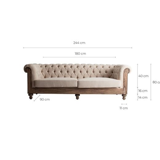Καναπές από τροπικό ξύλο Gore Beige, 242x90x80cm