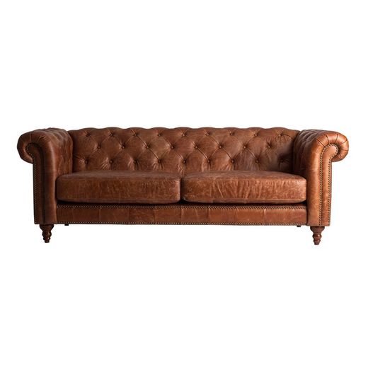 Brun Rima lædersofa, 216x84x74cm