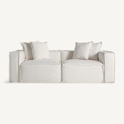 Sofá modular con brazo de tejido en blanco , 110 x 110 x 85 cm | Virolle