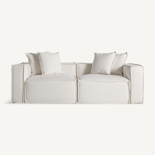 Sofá modular con brazo de tejido en blanco , 110 x 110 x 85 cm | Virolle
