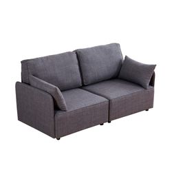 Sofá modular cinza madeira e poliéster, 186 x 93 x 93 cm | mou