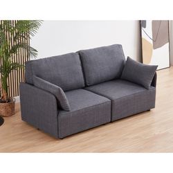Sofá modular cinza madeira e poliéster, 186 x 93 x 93 cm | mou