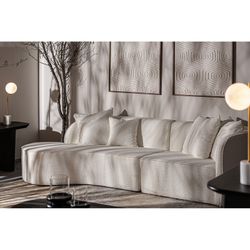 Sofá modular de duas peças em algodão bouclé branco, 284 x 105 x 87 cm | Bouclé Wilthen