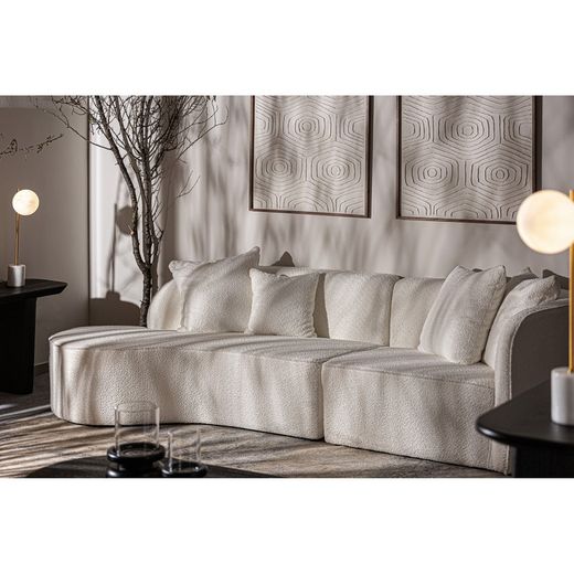 Canapé modulable deux pièces en coton bouclé blanc, 284 x 105 x 87 cm | Bouclé Wilthen
