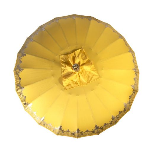 Parasol balinais en polyester et bois jaune et doré, 185 x 185 x 245 cm | Nirvana