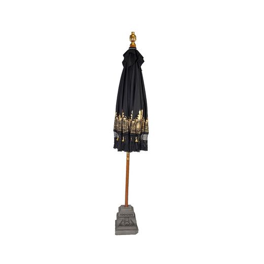 Balinese parasol van polyester en hout in zwart en goud, 185 x 185 x 245 cm | Nirvana