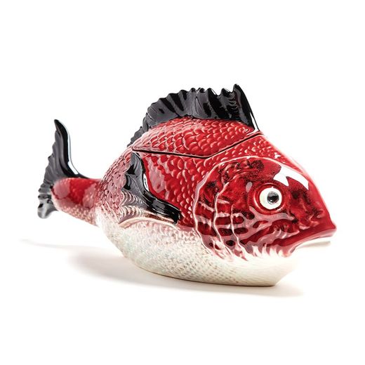 Terrine aus Steingut in Kastanienbraun und Weiß, 43 x 18 x 23 cm | Fisch