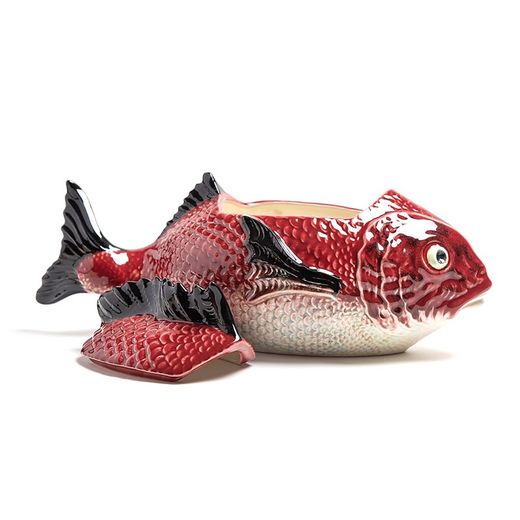 Terrine aus Steingut in Kastanienbraun und Weiß, 43 x 18 x 23 cm | Fisch