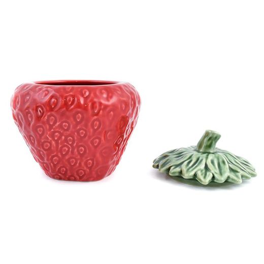 Einzelne Terrine aus Steingut in Rot und Grün, Ø 11,5 x 13,5 cm | Erdbeeren