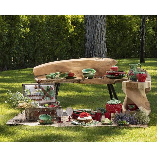 Einzelne Terrine aus Steingut in Rot und Grün, Ø 11,5 x 13,5 cm | Erdbeeren