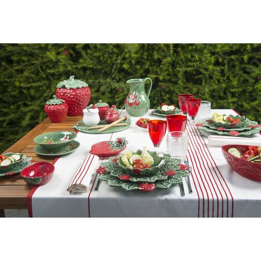 Einzelne Terrine aus Steingut in Rot und Grün, Ø 11,5 x 13,5 cm | Erdbeeren