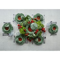24-piece earthenware dinnerware set in green | Cabbage soup bowl