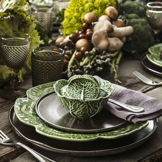 Individual soup tureen S made of earthenware in green, Ø 13.5 x 10.5 cm | Cabbage