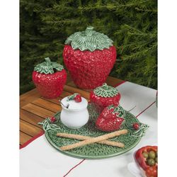 Waza ceramiczna S w kolorze czerwonym i zielonym, Ø 13,5 x 16,7 cm | Truskawki