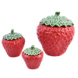 Waza ceramiczna S w kolorze czerwonym i zielonym, Ø 13,5 x 16,7 cm | Truskawki