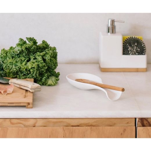 White ceramic spoon holder, 24 x 10 x 3 cm