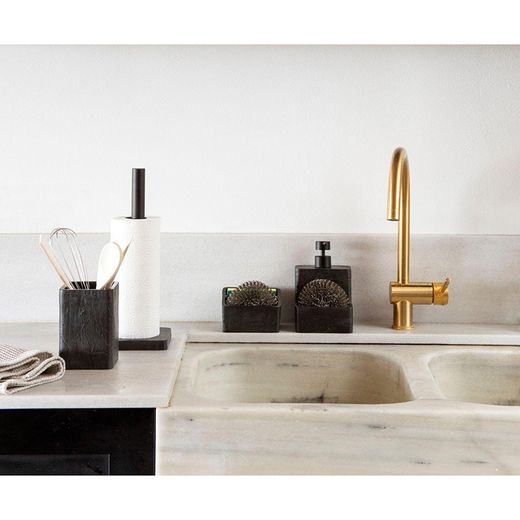 Porte-éponge en polyrésine noir, 11,5 x 9 x 11 cm | pizza