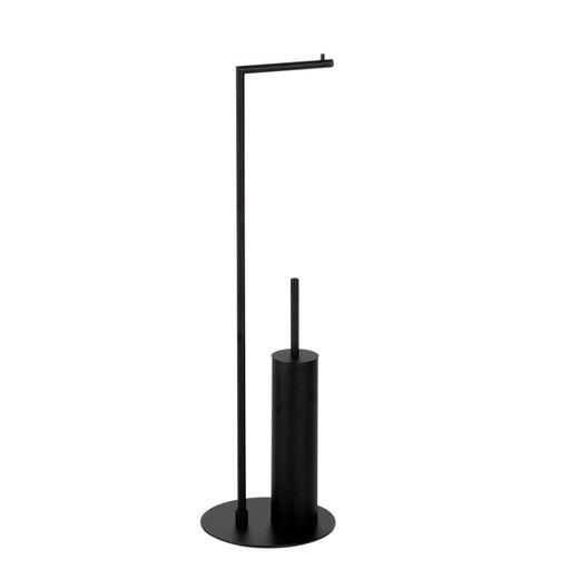 Soporte para papel y escobilla de baño de metal en negro, 20 x 20 x 70 cm | Metal