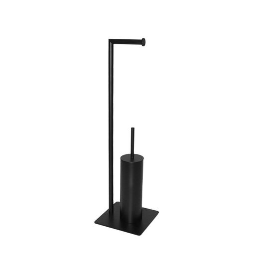 Soporte para papel y escobilla de baño de metal en negro, 20 x 20 x 71 cm | Metal