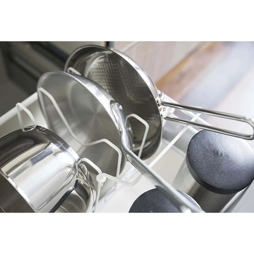 Soporte para sartenes de ABS y acero en blanco, 45 x 20 x 17,5 cm | Tower