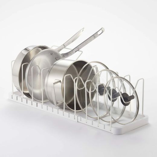 Soporte para sartenes de ABS y acero en blanco, 45 x 20 x 17,5 cm | Tower