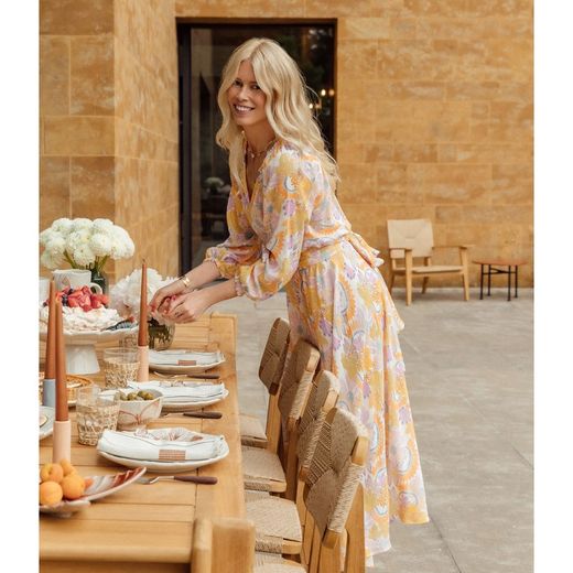 Tårtställ av lergods i beige och flerfärgad, Ø 39 x 17 cm | Molniga fjärilar