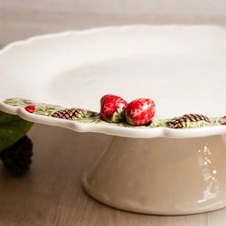 Tortenständer aus Steingut in Weiß und Mehrfarbig, Ø 35,5 x 13 cm | Weihnachtskranz