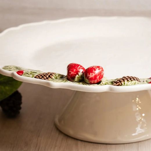 Tortenständer aus Steingut in Weiß und Mehrfarbig, Ø 35,5 x 13 cm | Weihnachtskranz