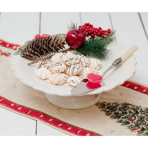 Tortenständer aus Steingut in Weiß und Mehrfarbig, Ø 35,5 x 13 cm | Weihnachtskranz