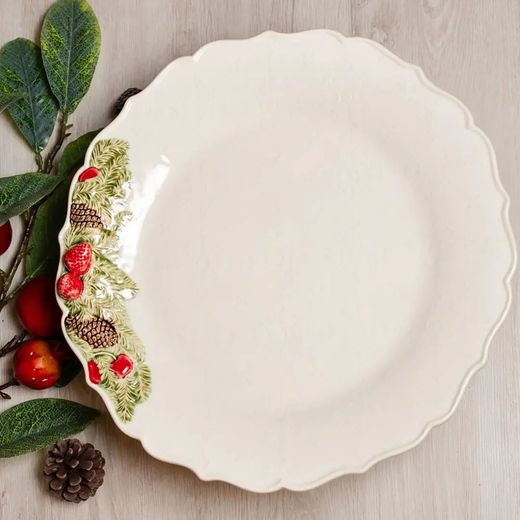 Tortenständer aus Steingut in Weiß und Mehrfarbig, Ø 35,5 x 13 cm | Weihnachtskranz