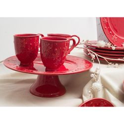 Ceramiczny stojak na ciasto w kolorze czerwonym, Ø 33,5 x 12,3 cm | Płatki śniegu