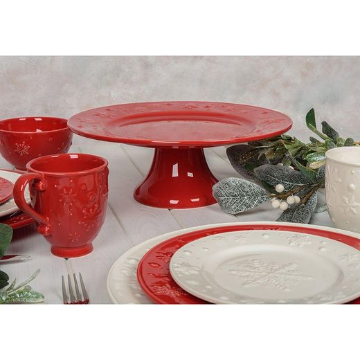Ceramiczny stojak na ciasto w kolorze czerwonym, Ø 33,5 x 12,3 cm | Płatki śniegu