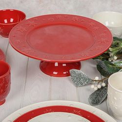 Ceramiczny stojak na ciasto w kolorze czerwonym, Ø 33,5 x 12,3 cm | Płatki śniegu