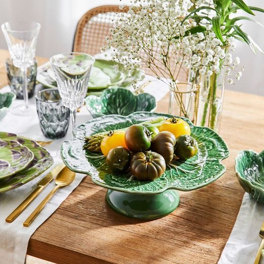 Soporte para tartas de loza en verde, Ø 31 x 13 cm | Repollo