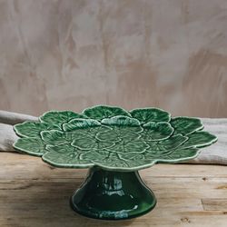 Soporte para tartas de loza en verde, Ø 33 x 13 cm | Geranio