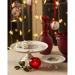Großer Tortenständer aus Porzellan in Weiß, Rot und Schwarz, 11" x 11" x 4,5" | Noël
