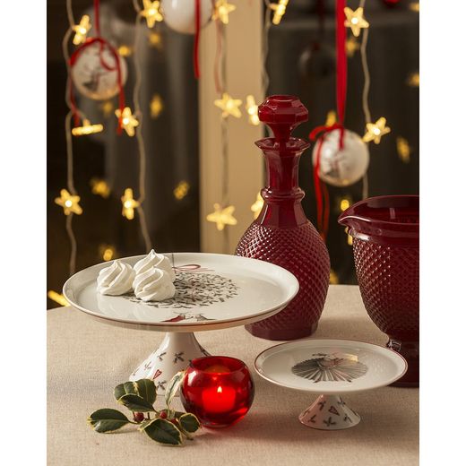 Großer Tortenständer aus Porzellan in Weiß, Rot und Schwarz, 11" x 11" x 4,5" | Noël