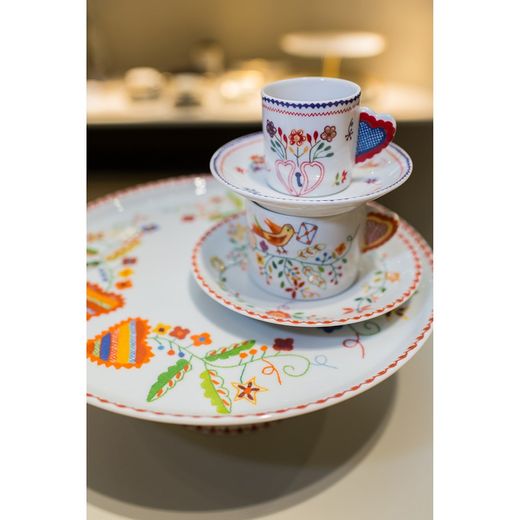 Grand présentoir à gâteau en porcelaine multicolore, 28,2 x 28,2 x 10,4 cm | Vila Verte