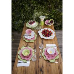 L Cosmos earthenware cake stand in green, 37 x 34.5 x 11 cm | Maria Flor